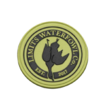 Custom PVC Limits Waterfowl Co. patch featuring a duck logo, olive green color, circular shape, and premium 3D soft rubber construction