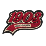 Premium custom chenille 1903 Harley-Davidson patch with raised towel embroidery, retro lettering, and a durable varsity-style finish for jackets and apparel