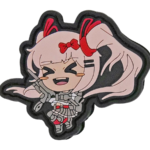 Custom PVC anime girl patch featuring a cute chibi character with pink hair, black border, and durable 3D soft rubber design