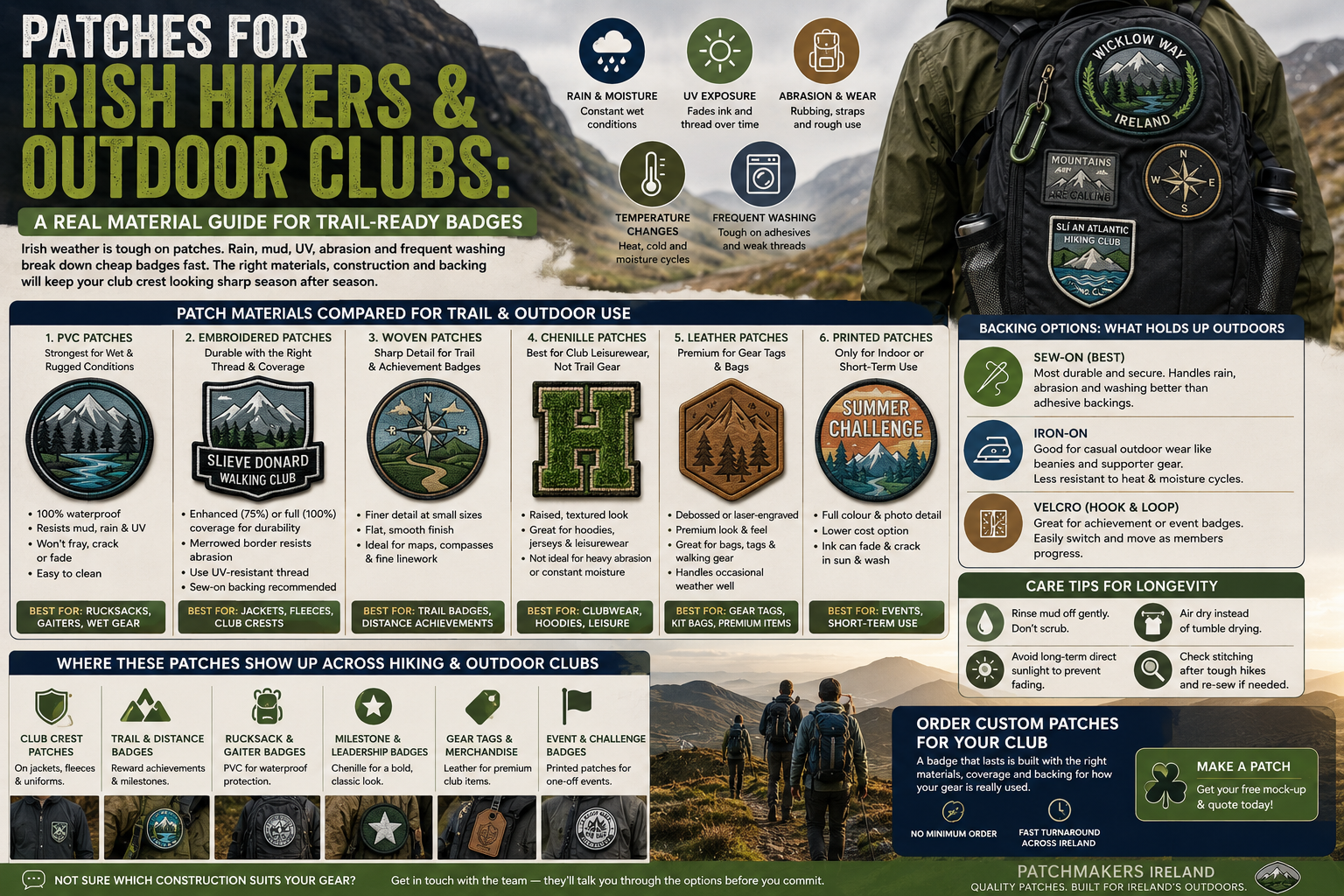 Patches for Irish Hikers & Outdoor Clubs: A Real Material Guide for Trail-Ready Badges